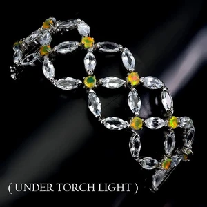 925 Sterling Silver Bangle Maquise Aquamarine Fire Opal Natural Gemstone Jewelry - Picture 1 of 13