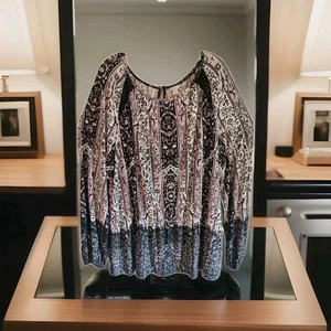 Top donna Cato Boho floreale paisley 22/24 con elastico blusa manica lunga nero rosa - Foto 1 di 14