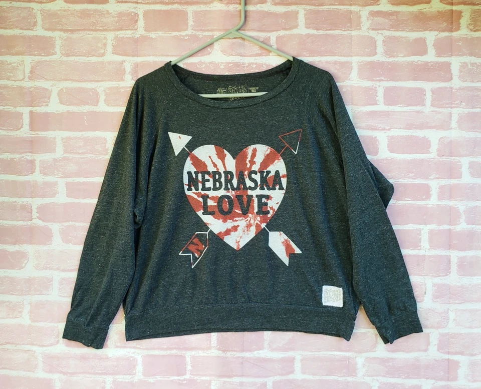 🔥 Nebraska Cornhuskers Retro Brand Gray Crop Sweatshirt Women's XL Loose - Image 1 of 4