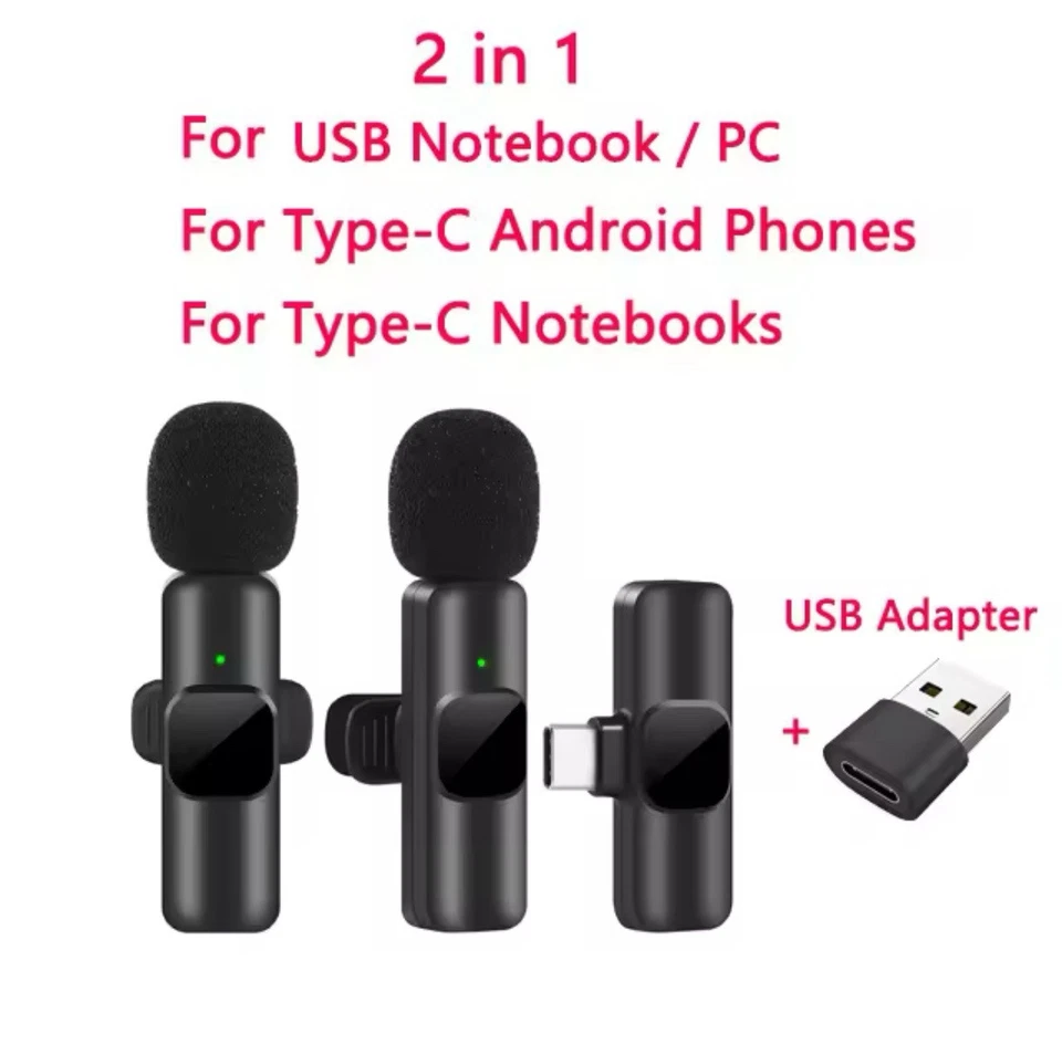 Wireless Lavalier Microphone Audio Video Recording Mini Mic For iPhone Android - Image 1 of 1