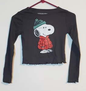 Peanuts Snoopy Girls Black Long Sleeve Round Neck Pullover Top Size Small - Picture 1 of 2