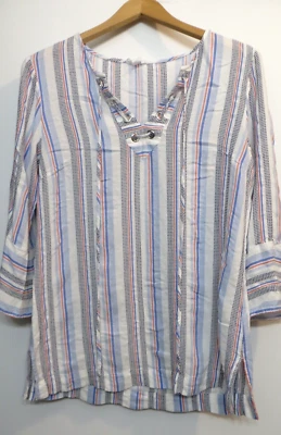 Tribal Jeans Shirt Womens Medium Multicolor Striped 3/4 Sleeve Relaxed Boho - Image 1 of 4