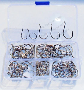  100 Circle Hooks Black Nickel Sizes #2, 1, 1/0, 2/0, 3/0 - 20 EACH WITH CASE! - Picture 1 of 5