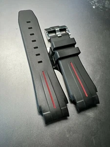 21mm BLACK Vulcanized Rubber Strap 44mm for Rolex DEEPSEA only - flared RED - Picture 1 of 10