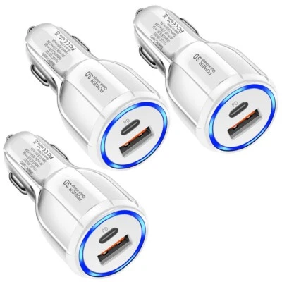 3 Pack 2 USB Port Fast QC 3.0 Car Charger for iPhone Samsung Android Cell Phone - Image 1 of 4