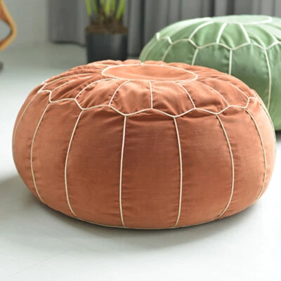 Round Moroccan Velvet Footstool Unstuffed Pouffe Pouf Handmade DIY Ottoman Cover - Image 1 of 4