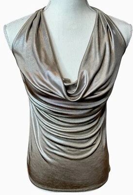 Express Slinky Y2K Cowl Neck Metallic Gold Women's  Ruched Tank Retro Sz XS - Image 1 of 4
