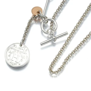 Auth HERMES Necklace Ex-Libris 925 Sterling Silver/18K 750 Rose Gold - Picture 1 of 4