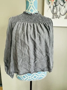 Zara Rushed Gray Blouse Size Large - Picture 1 of 4