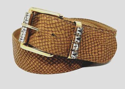 Cinturón de cuero de piel de serpiente vintage UGO CORREANI Italia hebilla acentuada con estrás Foto 1 de 4