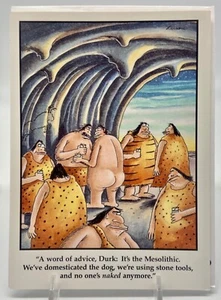 Tarjeta de cumpleaños Gary Larson The Far Side hombre de las cavernas mesolítico dibujos animados humor - Imagen 1 de 3