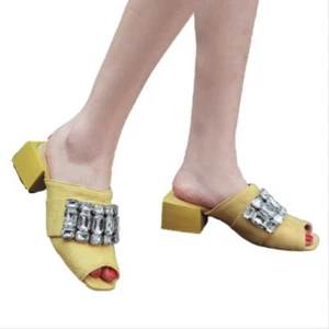 Sandalias Zapatilla Estrás Para Mujer Mocasines de Verano Tacón Grueso Punta Abierta Mules B - Imagen 1 de 14