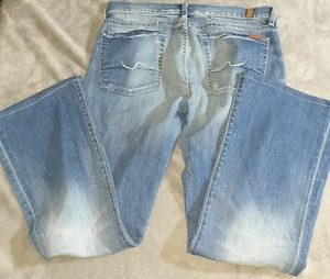 Pantalones de mezclilla acampanados para mujer For All Mankind azul con botones cremallera 5 bolsillos talla lisa 31 - Imagen 1 de 12
