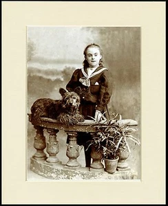 SKYE TERRIER GIRL AND DOG OLD STYLE PHOTO IMAGE PRINT MOUNTED READY TO FRAME - Picture 1 of 1