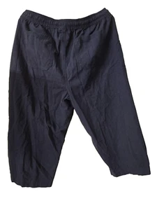 STYLE & CO WIDE LEG PANT LINEN BLEND WOMENS SIZE DEEP BLACK CAPRI L LARGE - Picture 1 of 2