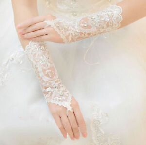 New Crystal lace BRIDAL glove WEDDING PROM PARTY COSTUME LONG GLOVES Fingerless
