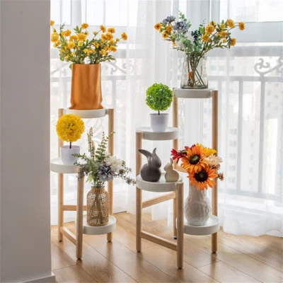 Rustikal Blumentreppe Beige Weiß Pflanztreppe Holz Pflanzentreppe Ständer Hocker - Bild 1 von 4