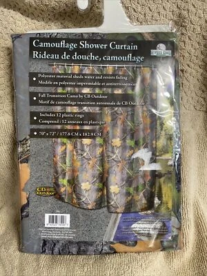 Camouflage Shower Curtain Fall Transition New Polyester 70" x 72" Camo Leaves  - Image 1 of 3