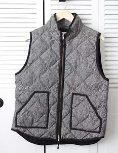 Gilet donna J Crew taglia L trapuntato piumino nero lino full zip spina di pesce - Foto 1 di 11