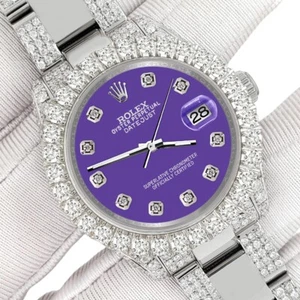 Rolex Datejust 31mm Custom Pave 7.2ct Iced Diamond Pastel Purple Watch 178240 - Picture 1 of 8