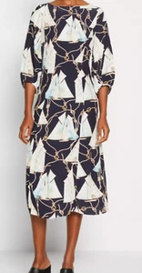 Brand New GANT Blue Sailing Print Boatneck Day Midi Dress RRP £174.99 Sz 14 - Picture 1 of 5