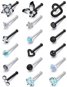 Surgical Steel Nose Ring 20G - Hypoallergenic Nose Studs With Cute Flat Opal ... - Picture 1 of 7