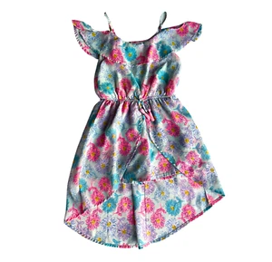 Girls High Low Romper Dress - Blue Floral Girls Summer Romper Dress SIZE 10 - Picture 1 of 8