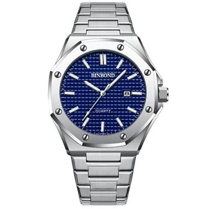 BINBOND Men's Wristwatches Luminous Date Stainless Steel Analogue Quartz Watch