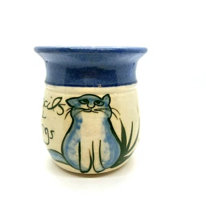Tarro de arte cerámica gato lápices y cosas soporte dibujado a mano lindo artista firmado - Imagen 1 de 9