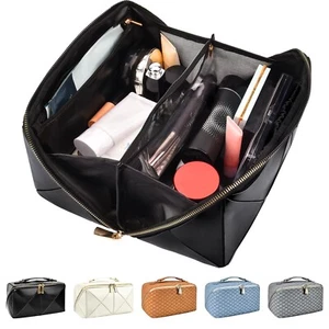 stona Travel Makeup Bag for Women, Large Capacity PU Leather Waterproof Check... - Picture 1 of 7