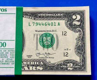 (1) Two Dollar Bill $2 Note, 2013 " SAN FRANCISCO " Consecutive ,Uncirculated - Image 1 of 3