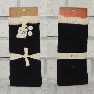 C.C LADIES CROCHET LACE KNITTED BOOT CUFF BLACK TOPPERS LEG WARMERS INDIANA - Picture 1 of 1