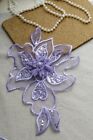 1 Piece Purple 3D Sheer Organza Flowers, Sequins Beaded Organza Flower Applique
