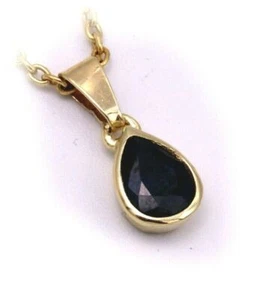 Colgante señora gotas de zafiro auténtico oro auténtico 585 14 quilates oro amarillo calidad nuevo - Imagen 1 de 3