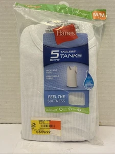 Neu im Paket * Hanes 5 weiße taglose Jungen-Tanks in Größe M/Medium (10-12) - Bild 1 von 2