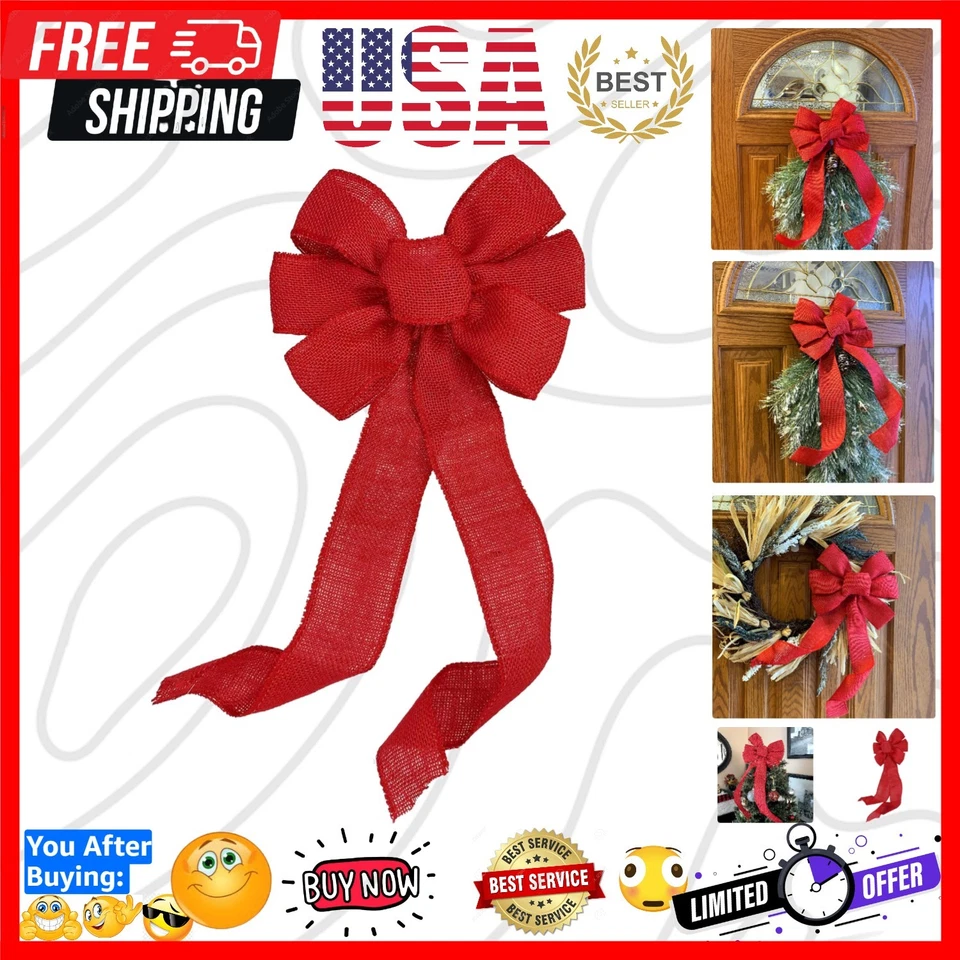 Pre-Tied Rustic Jute Bow - 10" Wide, 18" Long - Perfect for Holiday Decor - Image 1 of 4