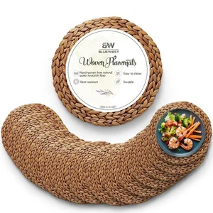 (Taglie: 12"-13"-14") Set di 14 Tovagliette Tessuto, Marrone Rotondo Rattan Acqua Giac... - Foto 1 di 6