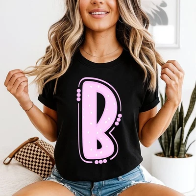 Camiseta con lunares iniciales letra B para mujer tema del alfabeto - Imagen 1 de 2