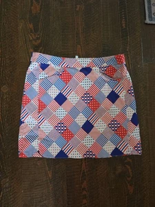 Kate Park Skort Size L Patriotic Red White Blue Mixed Patterns Pockets Golf - Picture 1 of 3