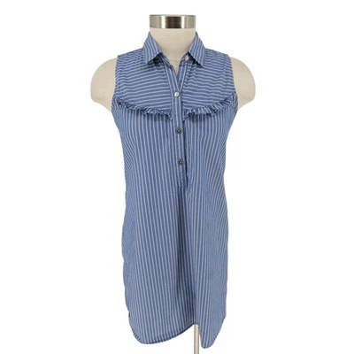 Abercrombie & Fitch Shift Dress Blue Stripe Sleeveless Ruffle Button Up Small - Image 1 of 4