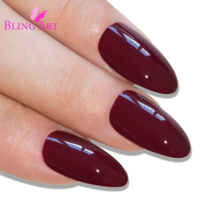 False Nails Bling Art Brown Red Almond Stiletto Long Fake Acrylic Tips with Glue