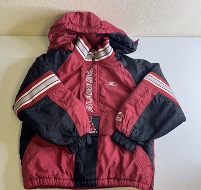 Vintage 90s Alabama Roll Tide Football College Red Puffer Hooded 3/4” Zip Size S - Image 1 of 4