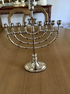 Star of David Hanukkah Menorah 9” tall Silver - Picture 1 of 8