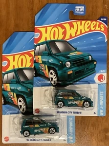 2025 HOT WHEELS TEAL (2) 85 HONDA CITY TURBO II 141/250 J-IMPORTS 5/5 Tesoro - Foto 1 di 2