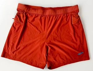 Brooks Size XXL Mens Sherpa Lined 7" 2-in-1 Shorts Running Red Clay Orange EUC - Picture 1 of 8