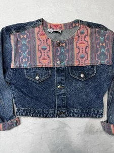 Chaqueta Denim Nuovo De Colección Hong Kong Suroeste Azteca Recortada Azul Talla M 100% Algodón - Imagen 1 de 13