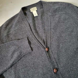 L.L.Bean Mens Lambswool Cardigan Sweater XL Tall Gray Button Front Pockets - Picture 1 of 8
