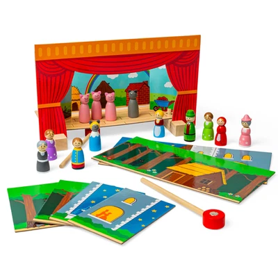 Bigjigs Toys Wooden Magnetic Theatre, Includes Figures & Scenery for 3 Plays - Image 1 of 4