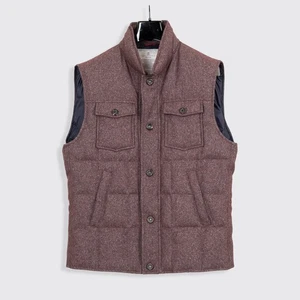 Brunello Cucinelli Down Vest XL Burgundy Red Fleck Wool Cashmere Silk 4-Pocket - Picture 1 of 5