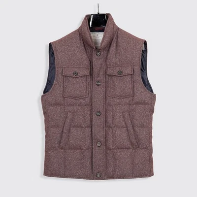 Brunello Cucinelli Down Vest XL Burgundy Red Fleck Wool Cashmere Silk 4-Pocket - Image 1 of 4